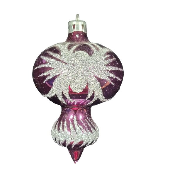 Pink Indent Finial Glass Christmas Tree Ornament Reflector Glitter Vtg Retro MCM - Picture 2 of 8